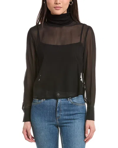 L'agence Toulon Mix Turtleneck Silk Top In Black