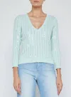 L'agence Trinity Sequin Stripe Cable V-neck Sweater In Pale Jade In Green