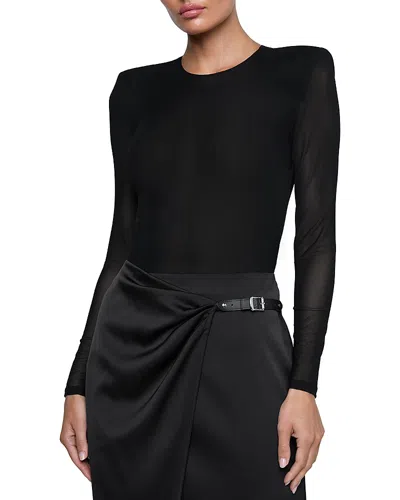 L'agence Trista Shoulder Pad Thong Bodysuit Black