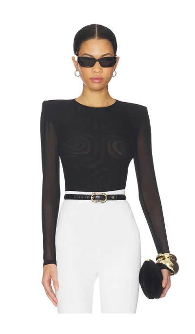 L'agence Trista Shoulder Pad Bodysuit In Black