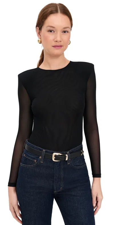L'agence Trista Shoulder Pad Thong Bodysuit Black