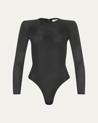 L'agence Trista Shoulder Pad Thong Bodysuit Black