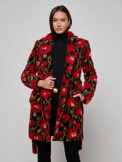 L'agence Tristan Sherpa Midi Coat In Red