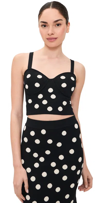 L'agence Tula Polka-dot Knit Bra Top Black/ecru Polka Dot