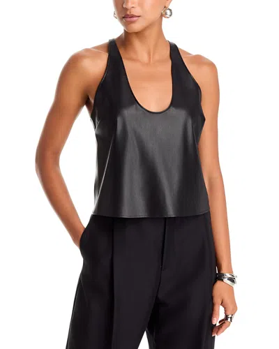 L'agence Tullia Racerback Scoop Neck Faux Leather Top In Black