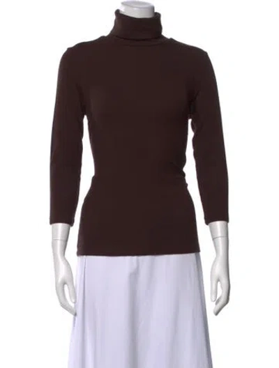 Pre-owned L'agence Turtleneck Three-quarter Sleeve Top In Brown