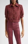 L'agence Tweed Check Puff Sleeve Jacket In Burgundy