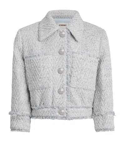 L'agence Tweed Chevron Jacket In Blue