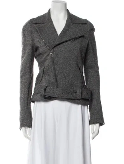 Pre-owned L'agence Tweed Pattern Biker Jacket In Grey