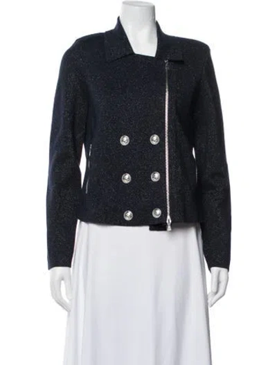 Pre-owned L'agence Tweed Pattern Biker Jacket W/ Tags In Blue