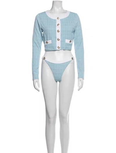 Pre-owned L'agence Tweed Pattern Bikini W/ Tags In Blue
