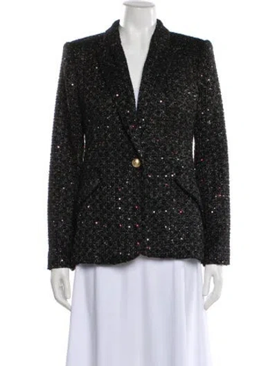 Pre-owned L'agence Tweed Pattern Blazer In Black