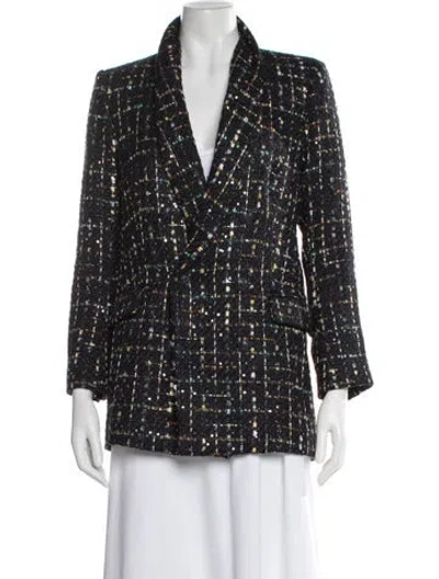 Pre-owned L'agence Tweed Pattern Blazer In Black