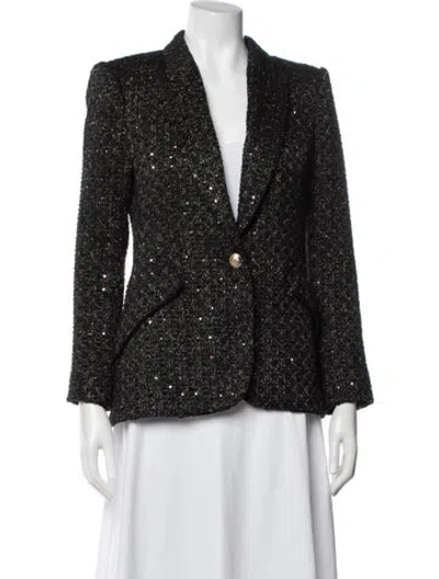 Pre-owned L'agence Tweed Pattern Blazer In Black