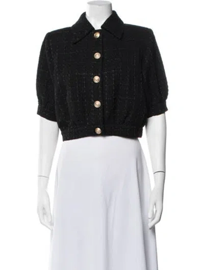 Pre-owned L'agence Tweed Pattern Blazer In Black