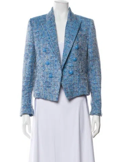 Pre-owned L'agence Tweed Pattern Blazer In Blue