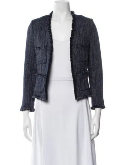 Pre-owned L'agence Tweed Pattern Blazer In Blue
