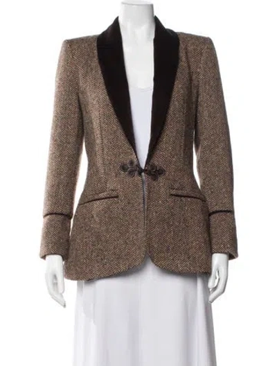 Pre-owned L'agence Tweed Pattern Blazer In Brown