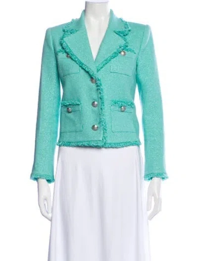Pre-owned L'agence Tweed Pattern Blazer In Green