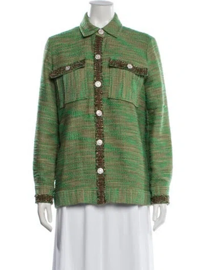 Pre-owned L'agence Tweed Pattern Blazer In Green