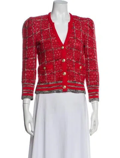 Pre-owned L'agence Tweed Pattern Blazer In Red