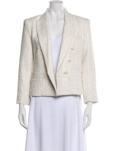 Pre-owned L'agence Tweed Pattern Blazer In White