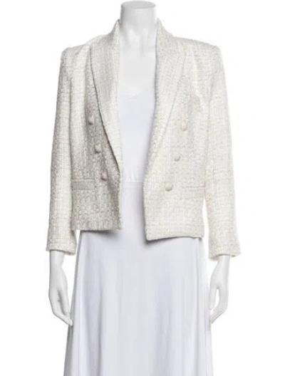 Pre-owned L'agence Tweed Pattern Blazer In White