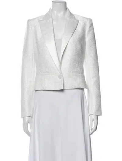 Pre-owned L'agence Tweed Pattern Blazer In White