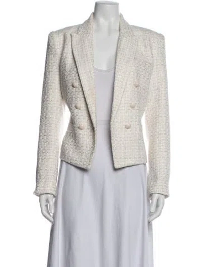 Pre-owned L'agence Tweed Pattern Blazer In White