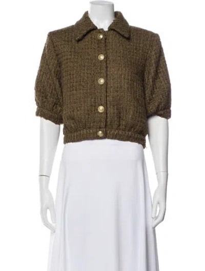 Pre-owned L'agence Tweed Pattern Bolero In Green