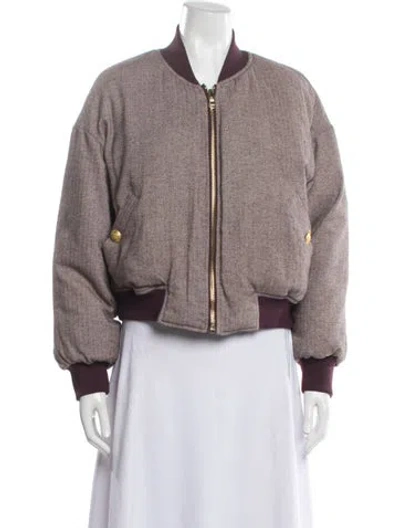 Pre-owned L'agence Tweed Pattern Bomber Jacket In Purple