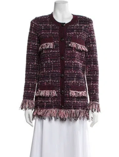 Pre-owned L'agence Tweed Pattern Crew Neck Sweater In Burgundy