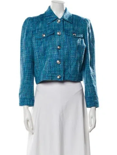 Pre-owned L'agence Tweed Pattern Denim Jacket In Blue