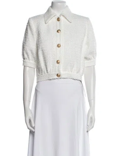 Pre-owned L'agence Tweed Pattern Denim Jacket In White