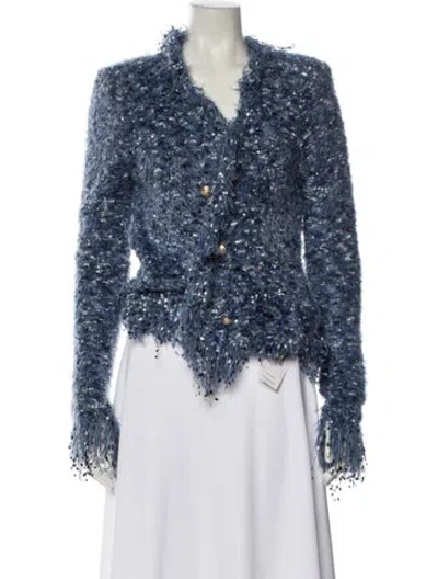 Pre-owned L'agence Tweed Pattern Evening Jacket In Blue