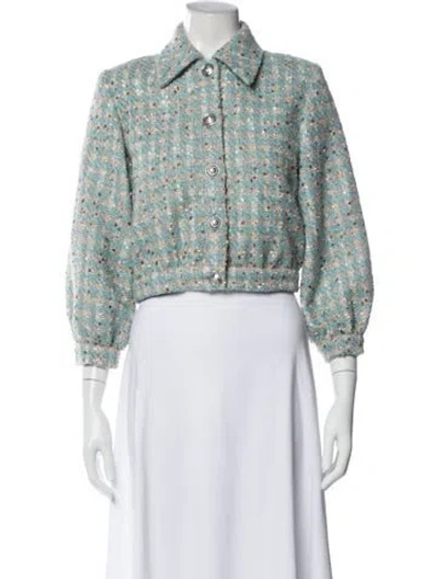 Pre-owned L'agence Tweed Pattern Evening Jacket In Blue