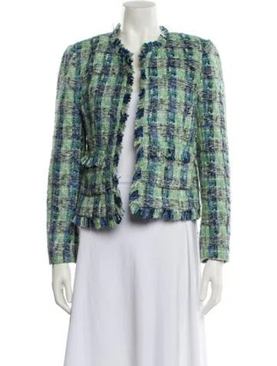 Pre-owned L'agence Tweed Pattern Evening Jacket In Green