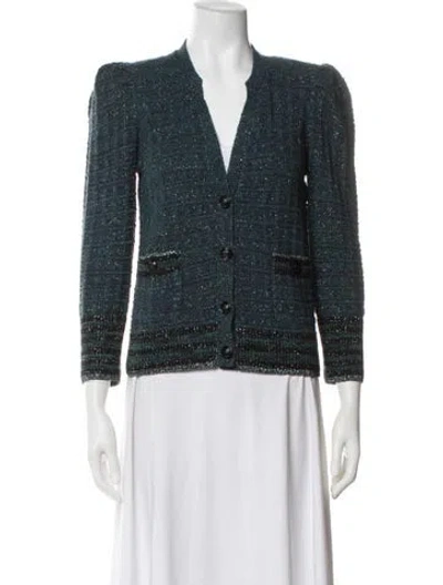 Pre-owned L'agence Tweed Pattern Evening Jacket In Green