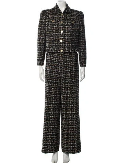 Pre-owned L'agence Tweed Pattern Glitter Accents Pantsuit In Black