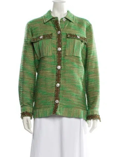 Pre-owned L'agence Tweed Pattern Jacket In Green