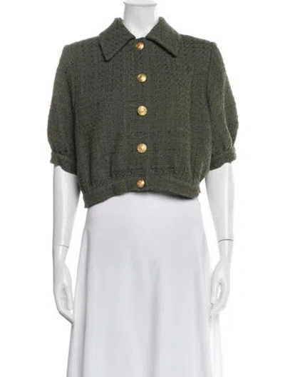 Pre-owned L'agence Tweed Pattern Jacket In Green