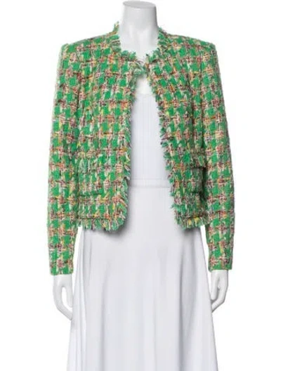 Pre-owned L'agence Tweed Pattern Jacket In Green