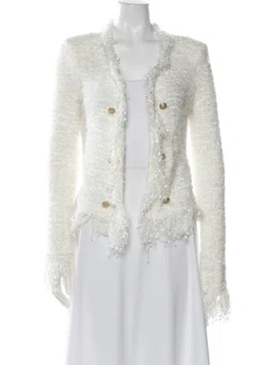 Pre-owned L'agence Tweed Pattern Jacket In White