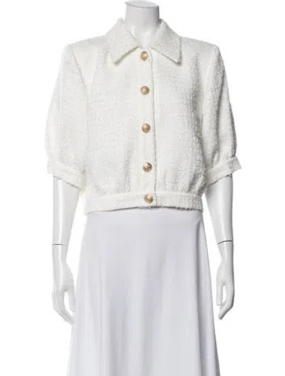 Pre-owned L'agence Tweed Pattern Jacket In White