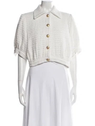 Pre-owned L'agence Tweed Pattern Jacket In White