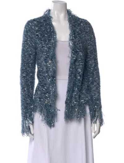 Pre-owned L'agence Tweed Pattern Open Front Sweater In Blue