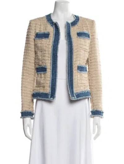 Pre-owned L'agence Tweed Pattern Open Front Sweater In Blue