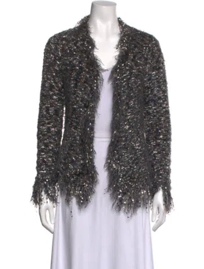 Pre-owned L'agence Tweed Pattern Open Front Sweater In Grey