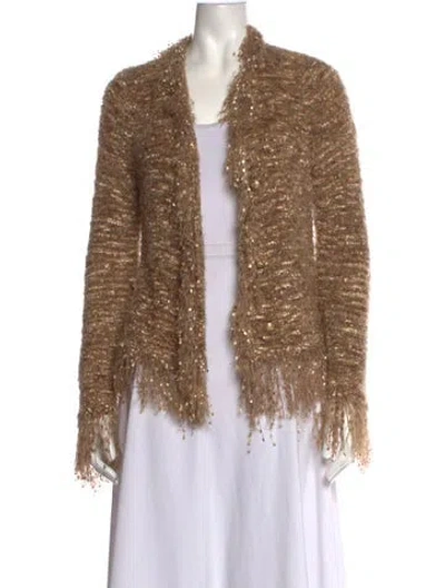 Pre-owned L'agence Tweed Pattern Open Front Sweater In Neutrals