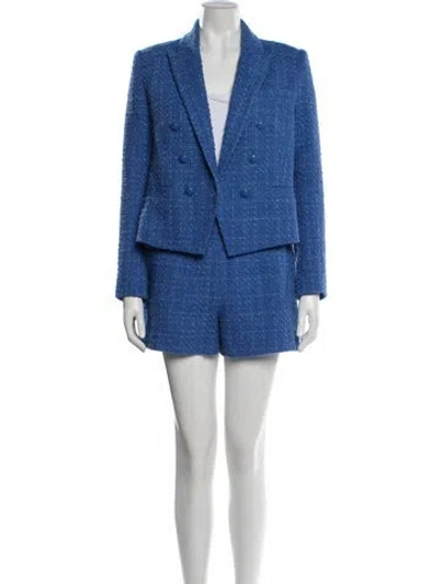 Pre-owned L'agence Tweed Pattern Short Set In Blue